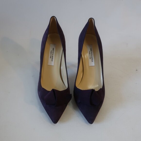 NWOB Womens Saks Fifth Avenue Eggplant Bow Suede Pointed Heels 8 - Picture 7 of 12